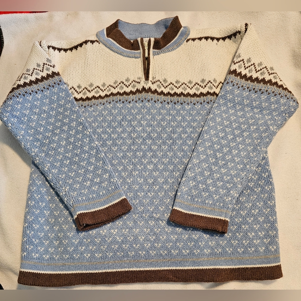 Hanna Andersson Blue Fair Isle Half Zip Sweater Size 110 (US 5-6 Years) Unisex